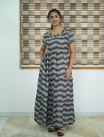 Alpine Wave Print 3 Layer Frock with Back Tie - Mangai Nighties