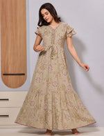 Stylish Alpine Print Zipless Maxi Frock with Petal Sleeve's - Mangai Nighties