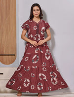 Maroon Front tie Gathering Frock with Double Layer Petal Sleeve's - Mangai Nighties