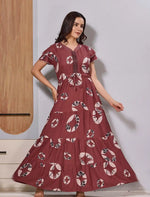 Alpine Round Patch Neck Flared Long Frock with Side Pocket - Mangai Nighties