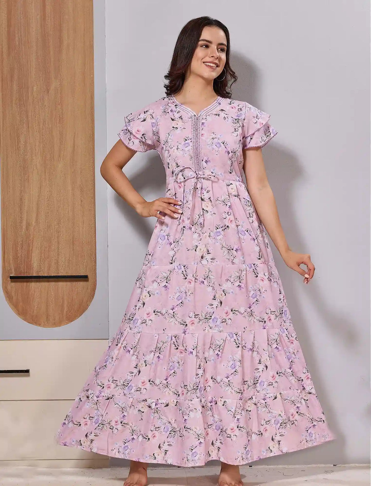 Alpine Back Tie Gathering Frock with side Pocket Full Frock - Mangai Nighties