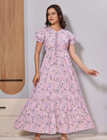Round Neck Zipless Patch Neck Front Tie Gathering Frock Side- Mangai Nighties
