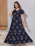 Navy Gathering Frock Tiered Flare Zipless Maxi Nighty - Mangai Nighties