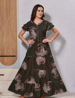 Alpine Olive Green Long Frock with Back Tie rope Night Wear - Mangai Nighties