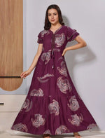 Purple Long Full Frock with Double Layer Petal Sleeves - Mangai Nighties