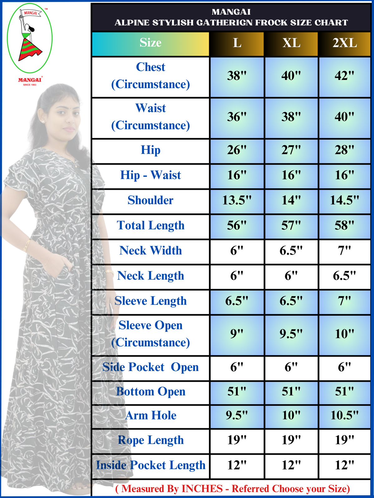 Alpine Double Layer Sleeve Long 3 Layer Front Tie Long Frock - Mangai Nighties