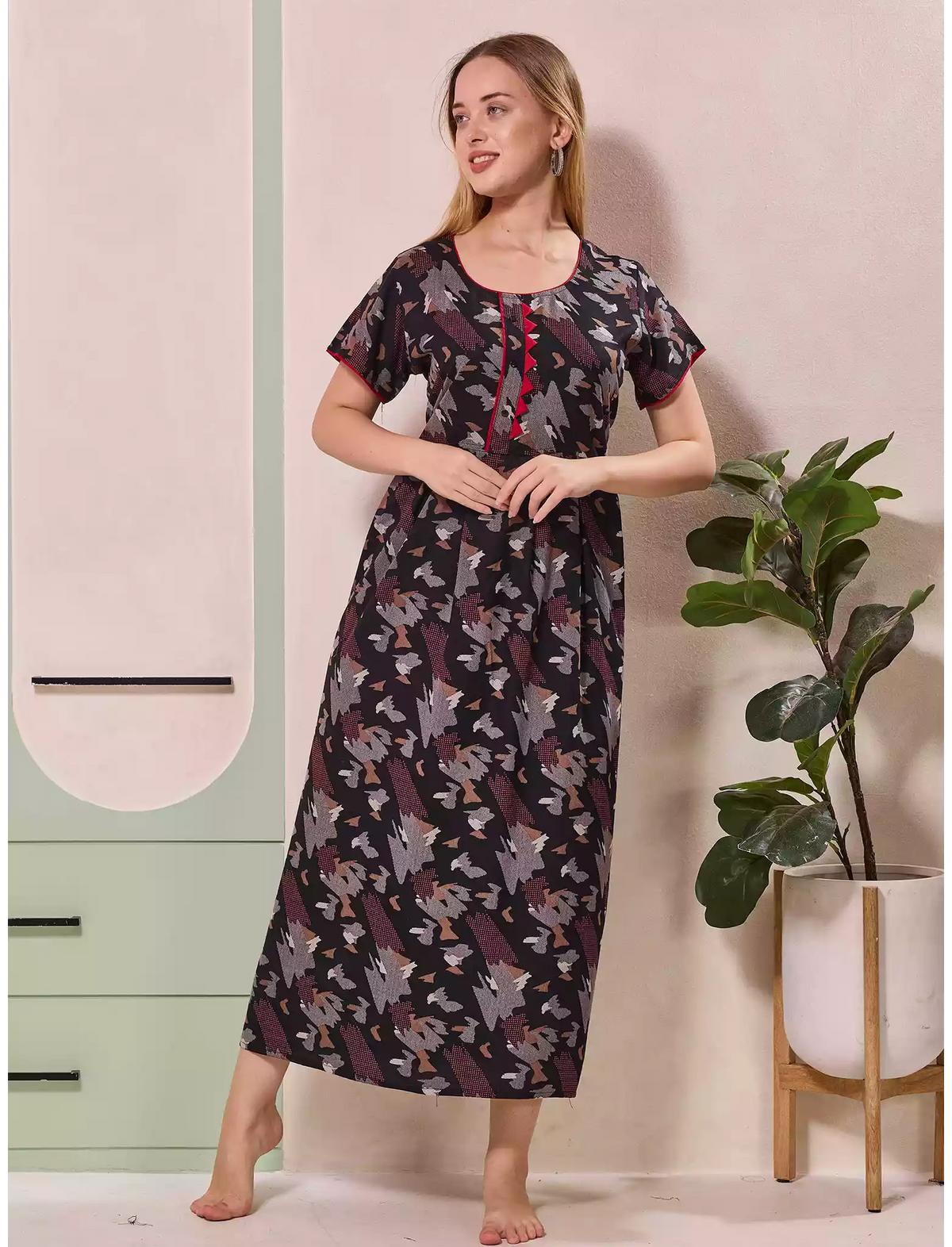 Alpine Abstract Print Kurti Style Nighty for Women | Mangai Nighties