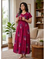 Alpine Floral Geometric Print Kurti Style Nighty - Mangai Nighties