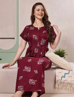 Alpine Floral Print Pleated Kurti Style Nighty with Pocket - Mangai Nighties