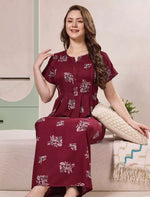 Alpine Floral Print Pleated Kurti Style Nighty with Pocket - Mangai Nighties