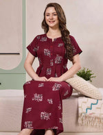 Alpine Floral Print Pleated Kurti Style Nighty with Pocket - Mangai Nighties