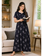 Alpine Floral Print Pleated Kurti Style Nighty with Pocket - Mangai Nighties