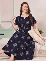 Alpine Floral Print Pleated Kurti Style Nighty with Pocket - Mangai Nighties