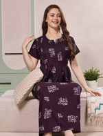 Alpine Floral Print Pleated Kurti Style Nighty with Pocket - Mangai Nighties
