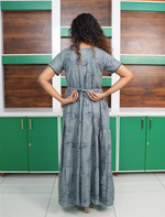Alpine Floral Print 3 Layer Flared Full Frock with Side Pocket - Mangai Nighties