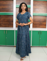 Alpine Floral Print Petal Sleeve Full Frock - Mangai Nighties