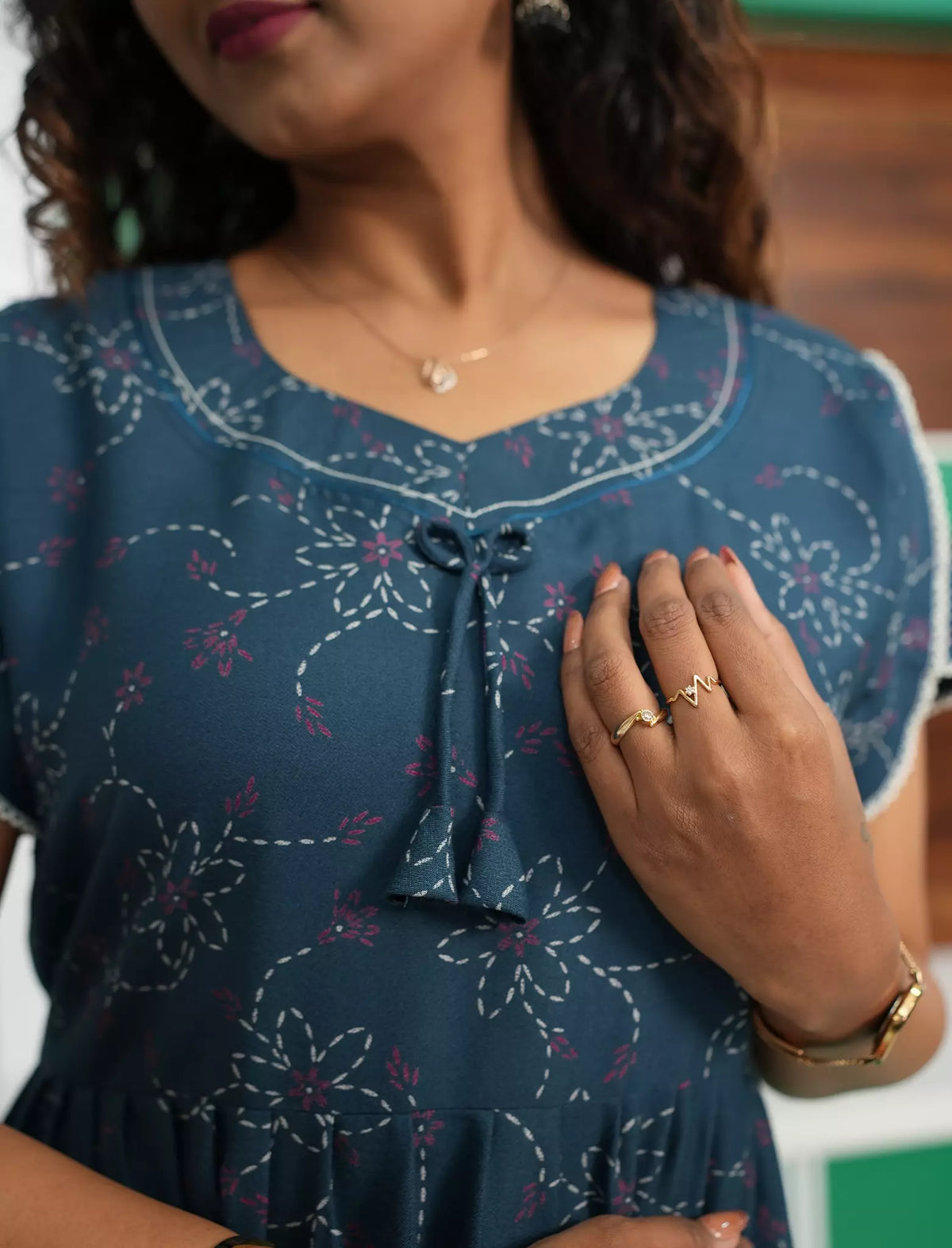 Alpine Floral Print Petal Sleeve Full Frock - Mangai Nighties