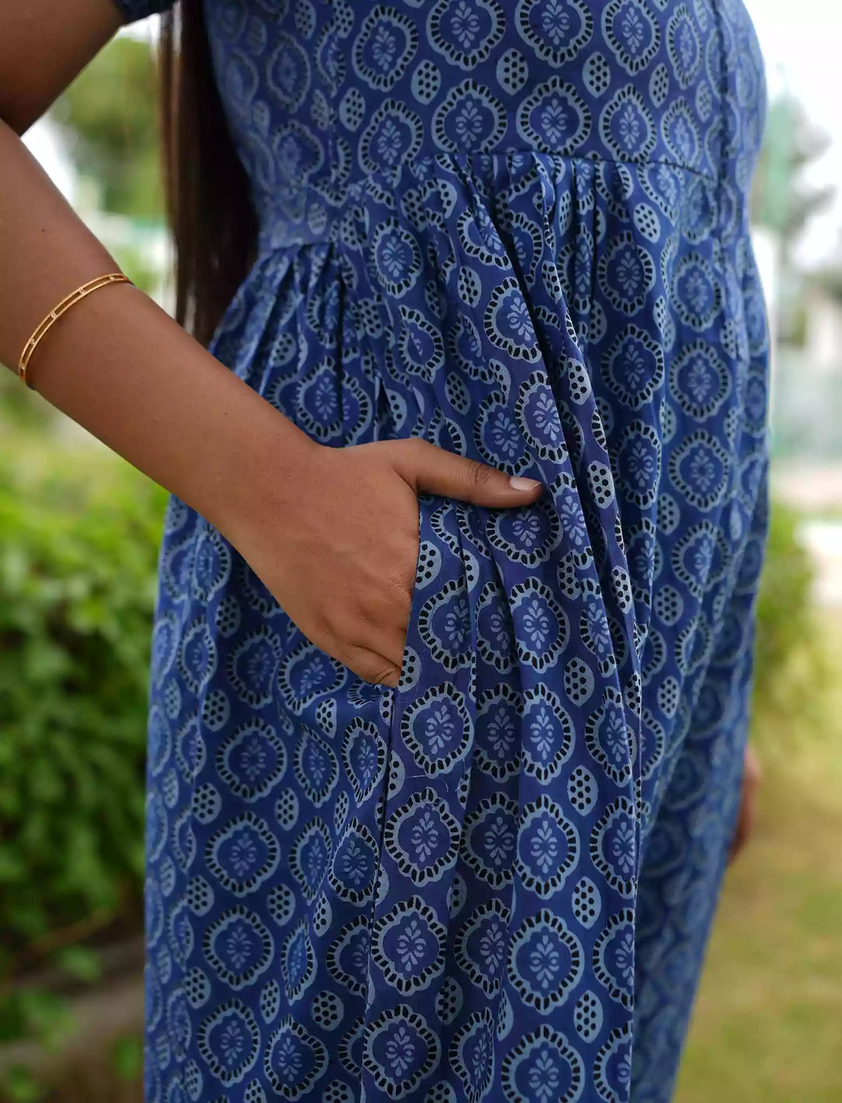Cotton Geometric Print Casual Frock with Back Tie - Mangai Nighties