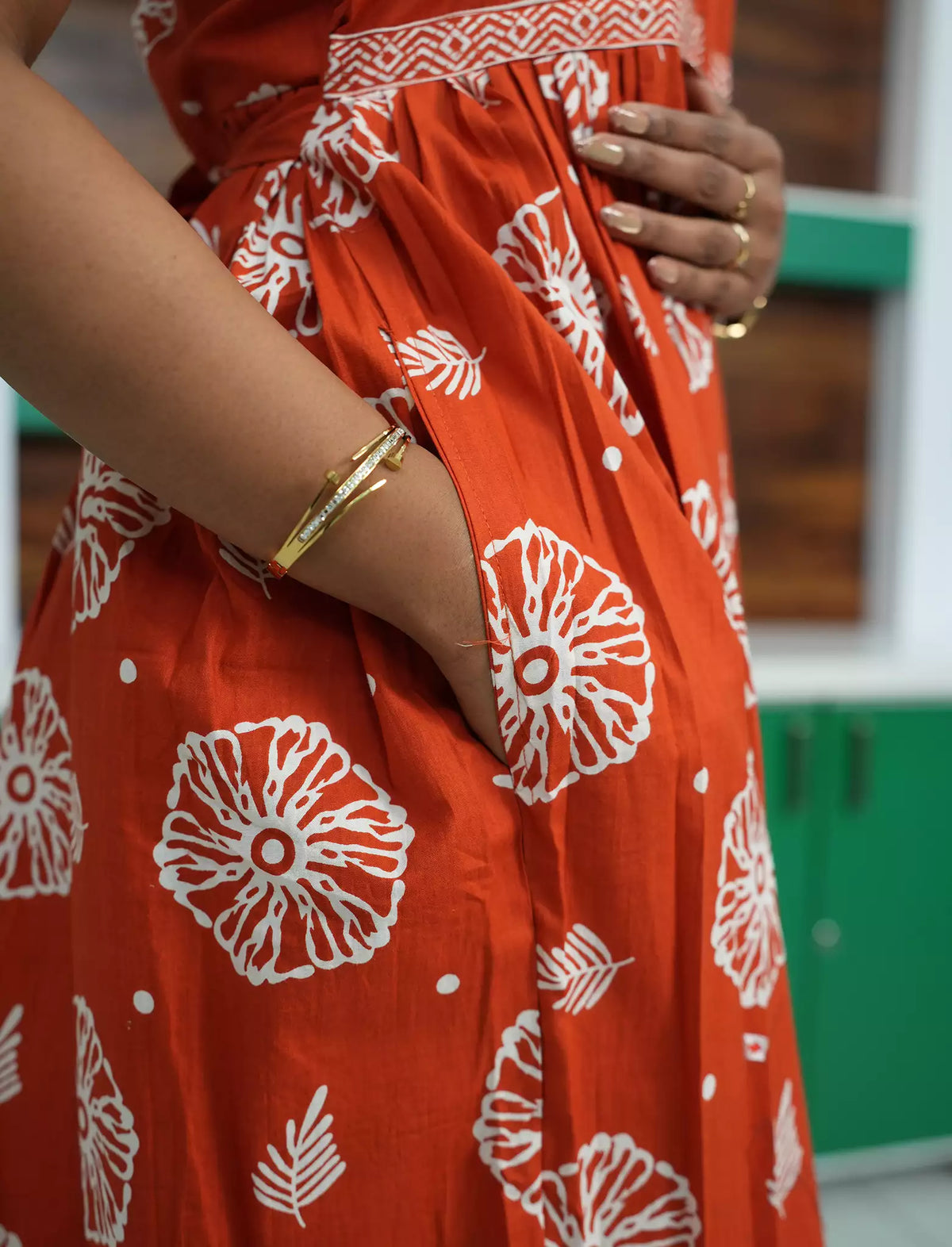 Floral Print Cotton Casual Frock with Pocket | Mangai Nighties