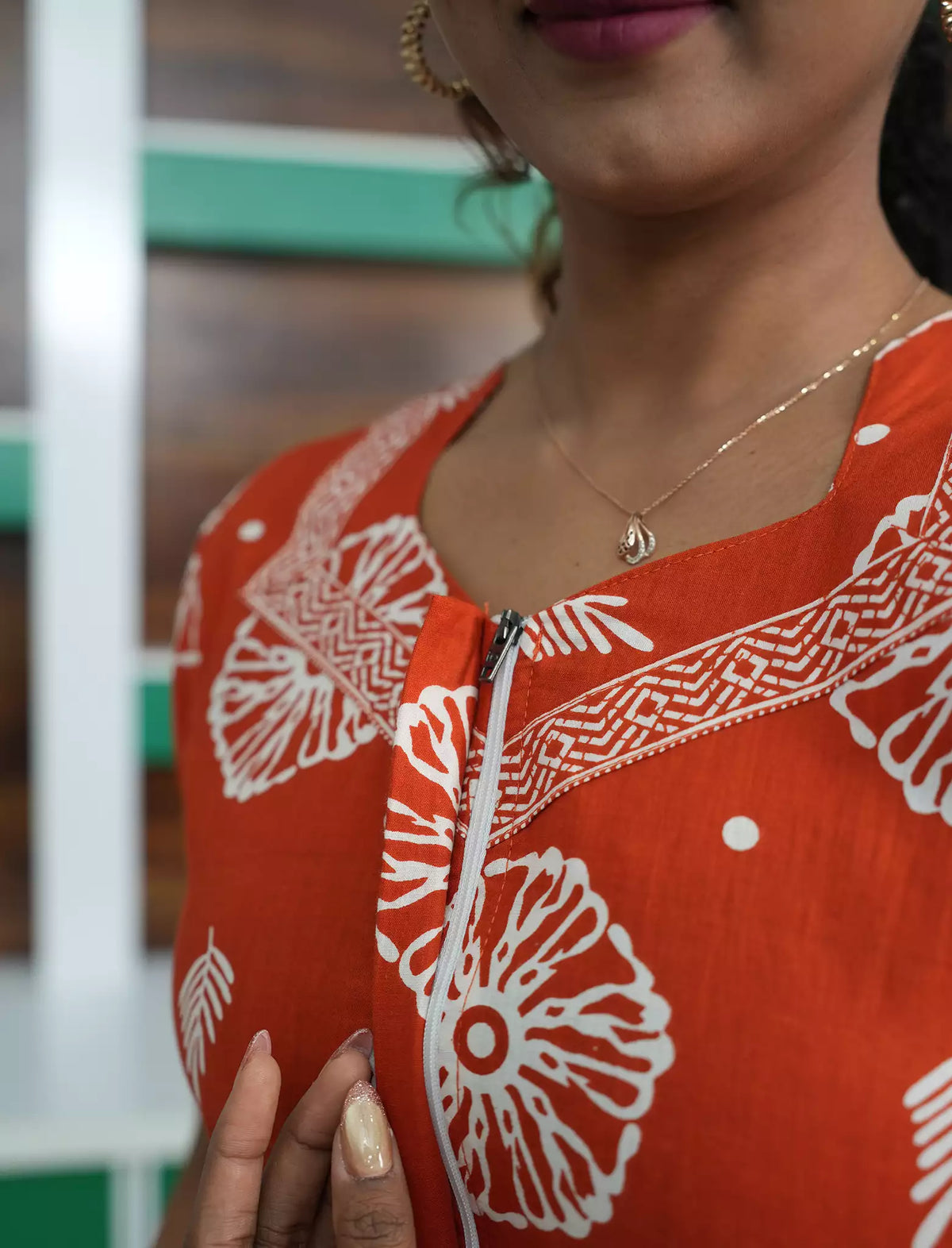 Floral Print Cotton Casual Frock with Pocket | Mangai Nighties
