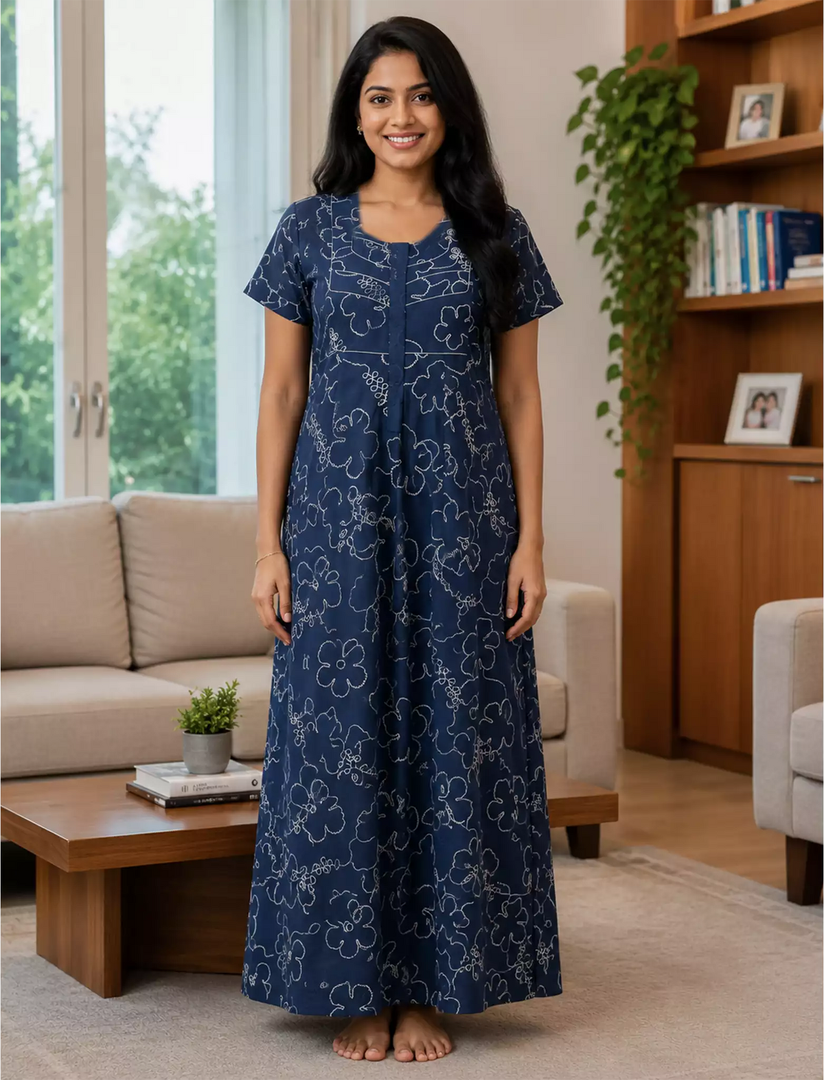 MANGAI Premium Cotton Printed Pleated Model Half Sleeve 5XL Size Nighties - Fancy Neck | With Side Pocket |Shrinkage Free Nighties | Trendy Collection's for Stylish Women's
