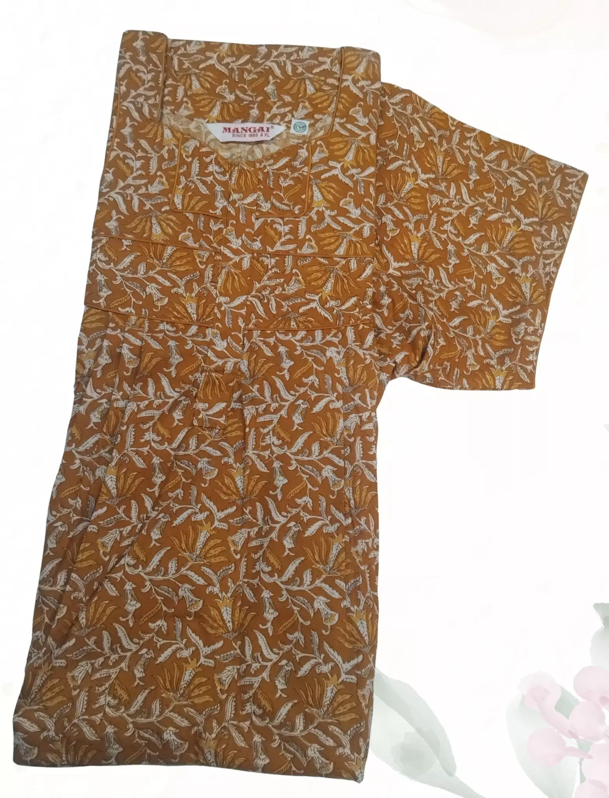 MANGAI Premium Cotton Printed Pleated Model Half Sleeve 4XL Size Nighties - Fancy Neck | With Side Pocket |Shrinkage Free Nighties | Trendy Collection's for Stylish Women's