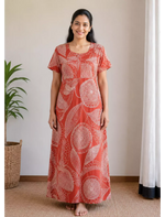 MANGAI Cotton Printed Pleated Model Half Sleeve 5XL Size Nighties for Stylish Women's