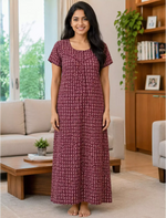 MANGAI Cotton Printed Pleated Model Half Sleeve 4XL Size Nighties for Stylish Women's