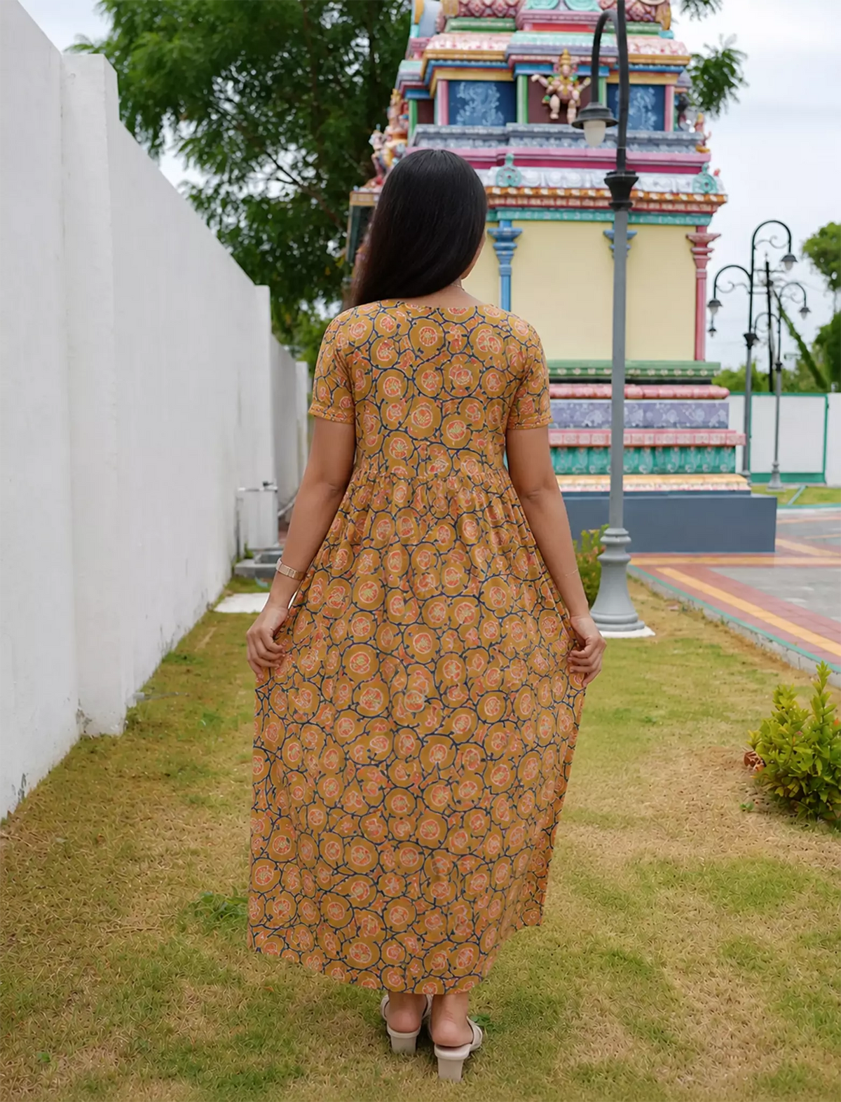 Cotton Floral Print Casual & Maternity Frock with Front Zip - Mangai Nighties