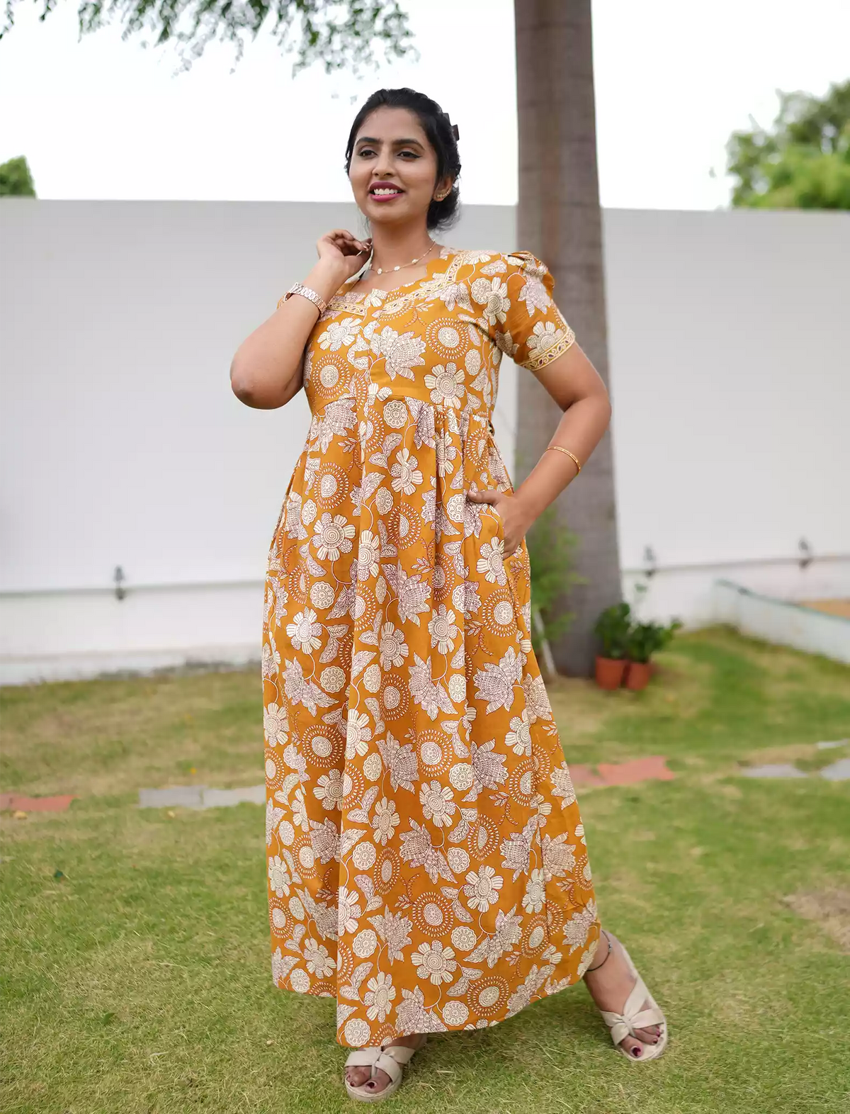 Cotton Floral Print Casual & Feeding Frock - Mangai Nighties
