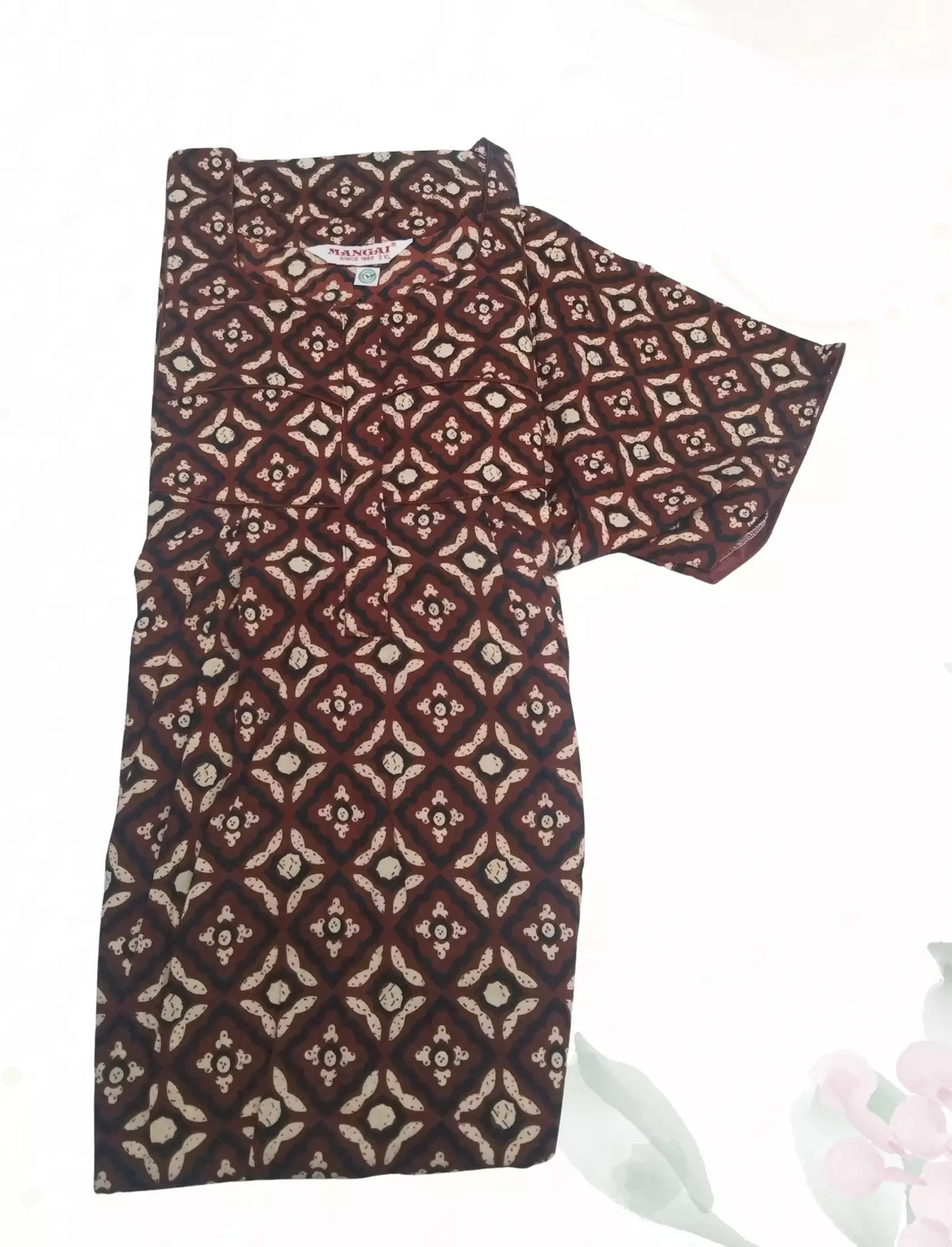 MANGAI Premium Cotton Printed Pleated Model Half Sleeve 3XL Size Nighties With Fancy Neck | With Side Pocket