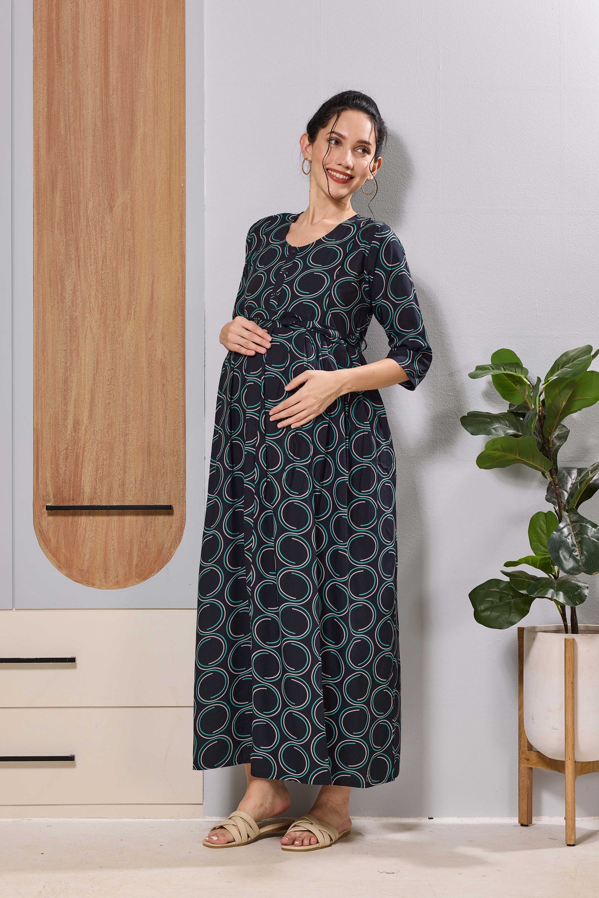 Navy Rayon Feeing Nighty Front Zip - Mangai Nighties