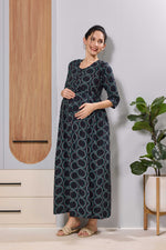 Navy Rayon Feeing Nighty Front Zip - Mangai Nighties