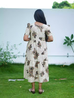Rayon Abstract Botanical Print Foil Gathering Maxi with Front Tie - Mangai Nighties