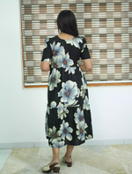 Rayon Floral Print Foil Gathering Maxi with Front Tie - Mangai Nighties