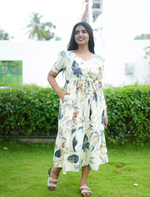 Rayon Floral Print Foil Gathering Maxi with Side Pocket - Mangai Nighties