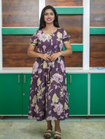 Mauve Rayon Floral Print Front Tie Maxi Frock for Women - Mangai Nighties