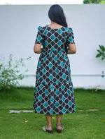 Rayon Scallop Shell PrintFoil Gathering Maxi with Puff Sleeve - Mangai Nighties
