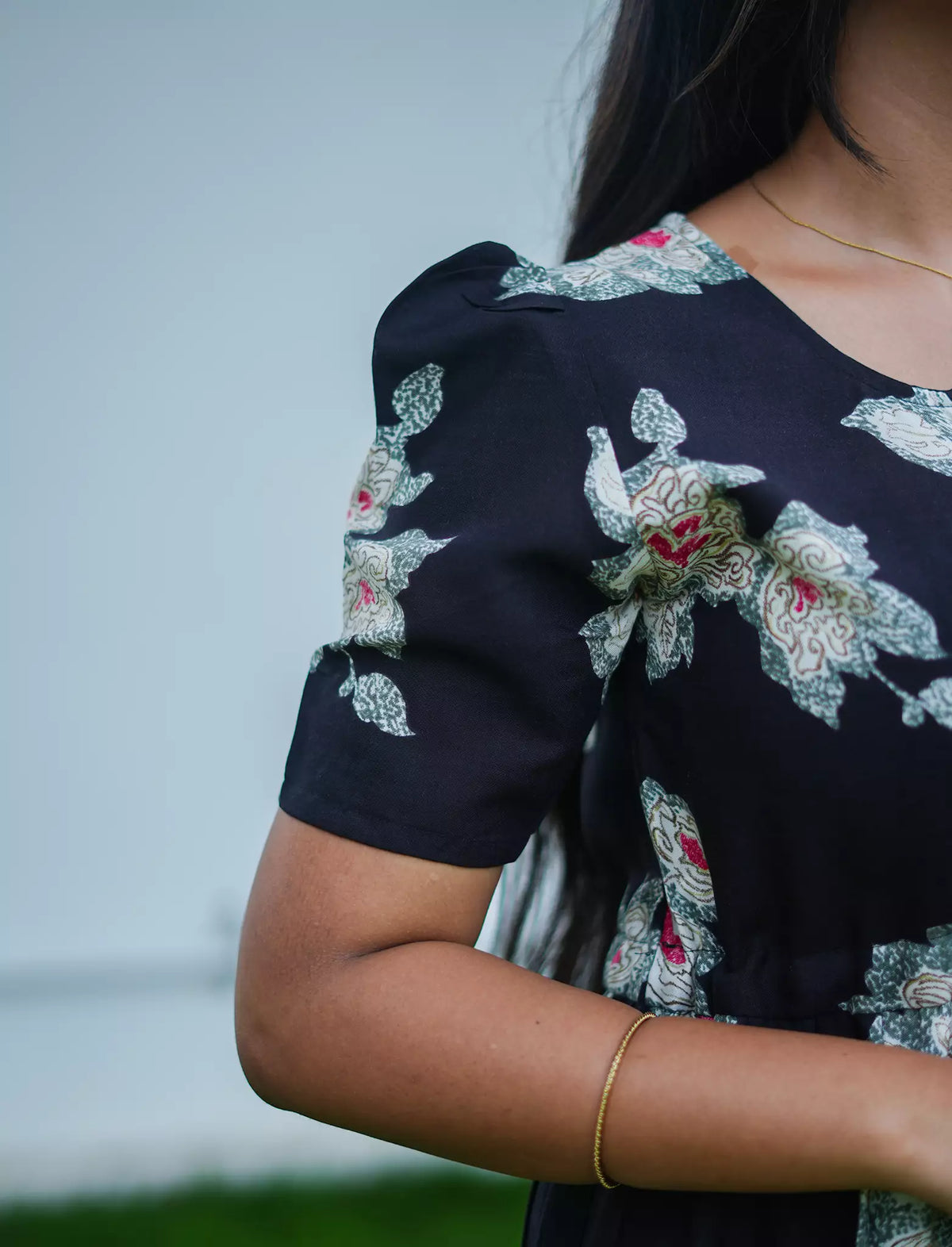 Rayon Floral Print Foil Gathering Maxi with Front Tie - Mangai Nighties