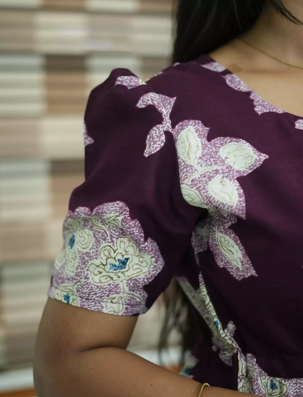 Rayon Floral Print Foil Gathering Maxi with Front Tie - Mangai Nighties