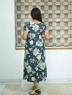 Blue Rayon Floral Zipless Maxi Frock Side Pocket - Mangai Nighties