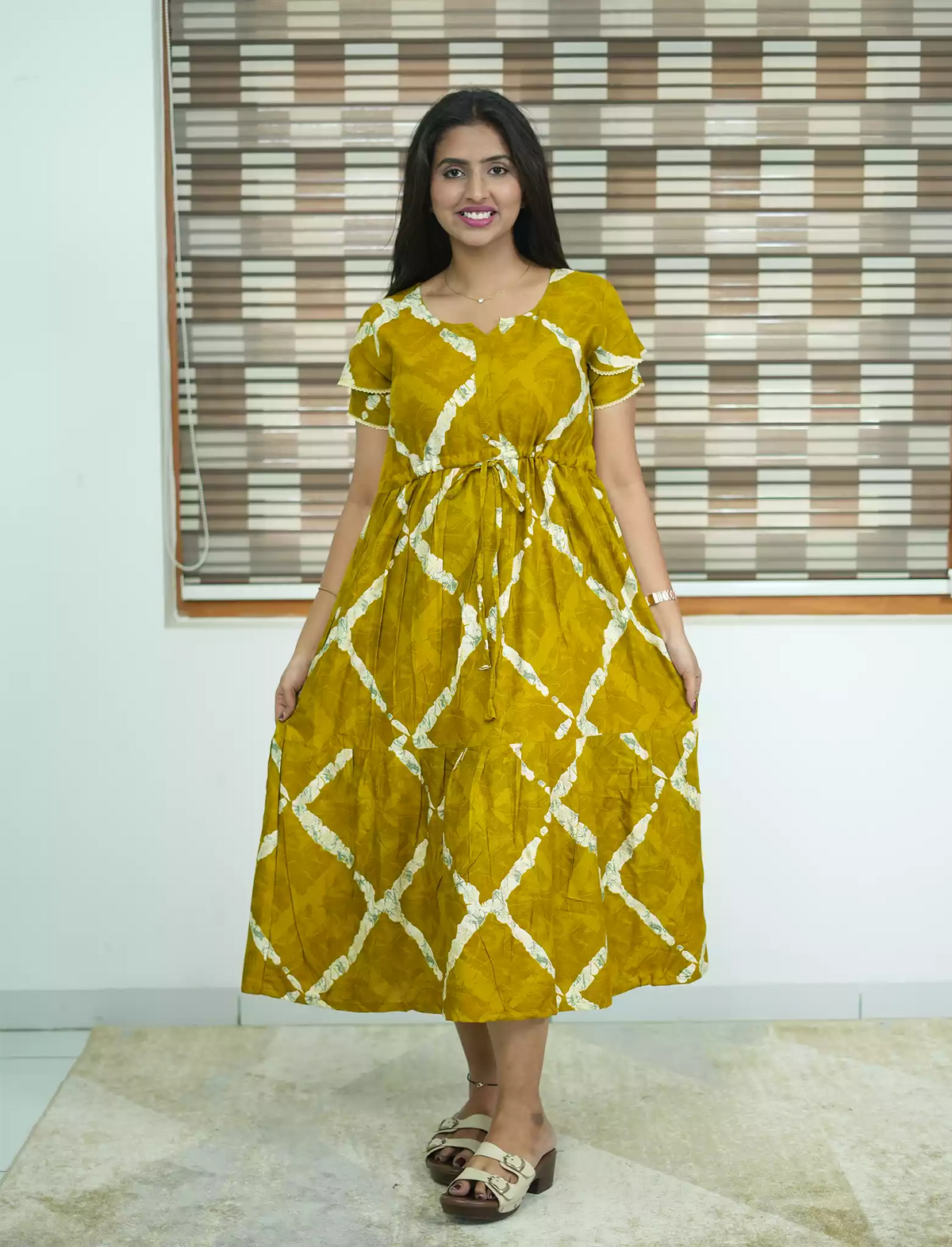 Mustard Rayon Abstract Print Side Pocket Daily Wear Maxi