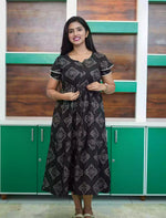 Rayon Diamond Butta Print Foil Gathering Maxi with Layer Sleeve - Mangai Nighties