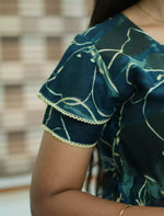 Navy Rayon Floral Print Double Layer Sleeve Frock - Mangai Nighties