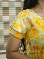 Yellow Floral Print Rayon Casual Maxi Frock Double Sleeve - Mangai Nighties