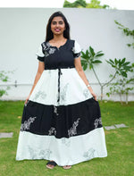 Rayon Floral Print Layer Sleeve Flared Frock - Mangai Nighties