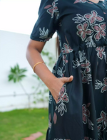 Rayon Floral Tie Waist Puff Sleeve with Pocket - Mangai Nighties