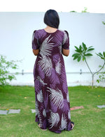 Brown Floral Printed Long Dress with Front Tie - Mangai Nighties