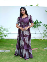 Brown Rayon Gathering Long Frock with Front Tie – Mangai Nighties