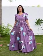 Rayon Floral Print Front Tie Flared Frock with Pocket | Mangai Nighties